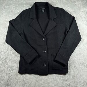 Adrienne Vittadini Knit Cardigan Blazer Women's L Black 3-Button Notched Lapel